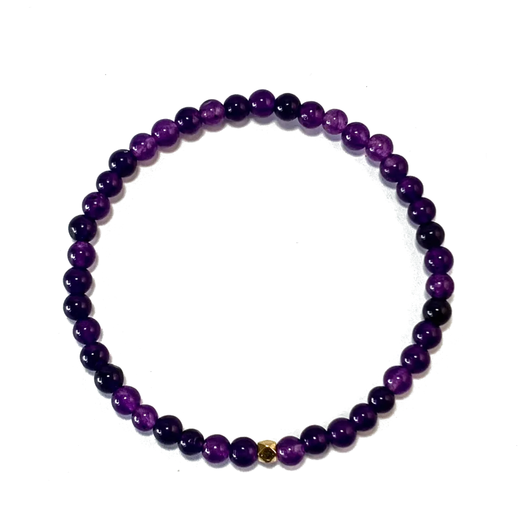 Amethyst Bracelet in 4mm natural amethyst beads on elastic cord