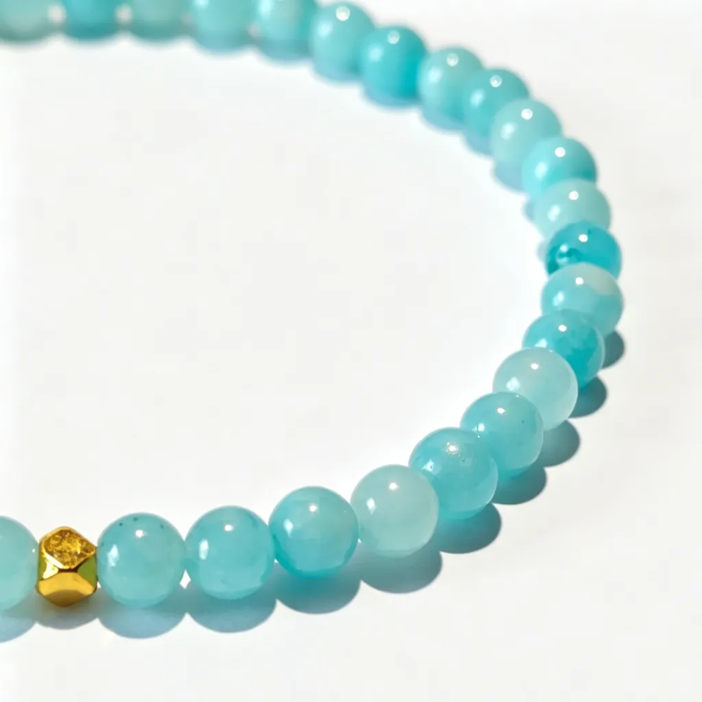 Close-up of aquamarine bracelet beads and stringing
