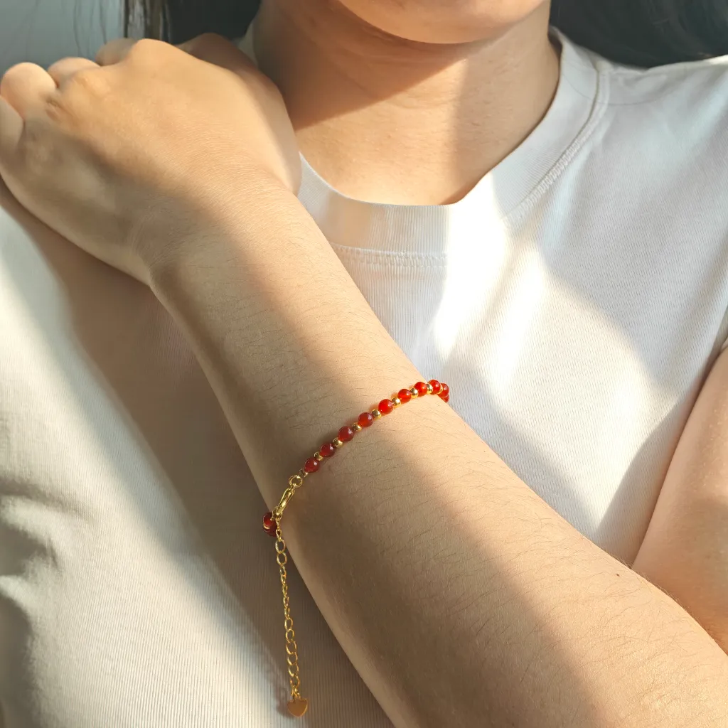 Carnelian bracelet worn on the wrist