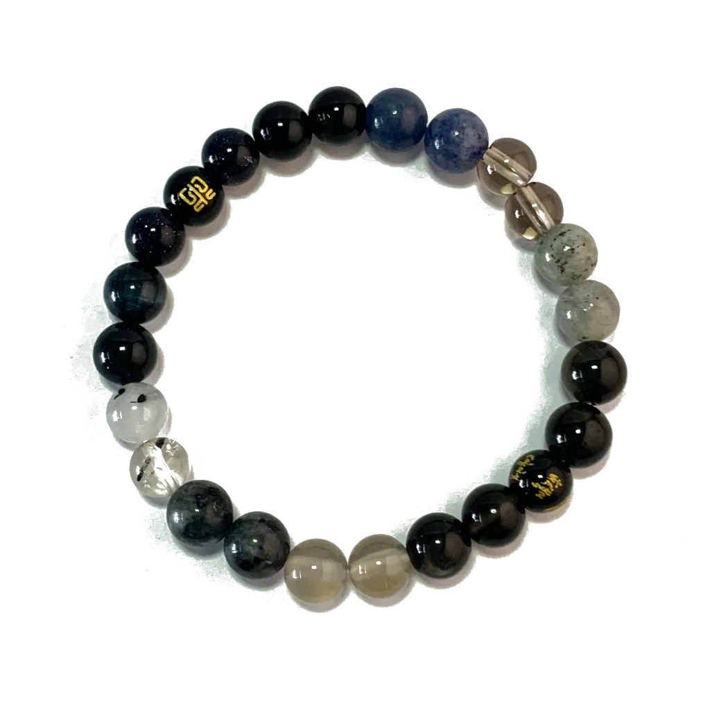 Water Element Bracelet in 8mm natural crystals on elastic cord