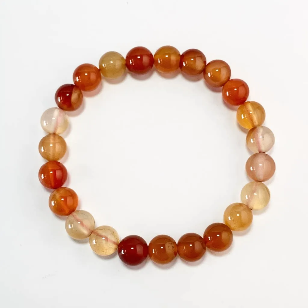 Red Agate Bracelet in 8mm natural banded agate beads on elastic cord